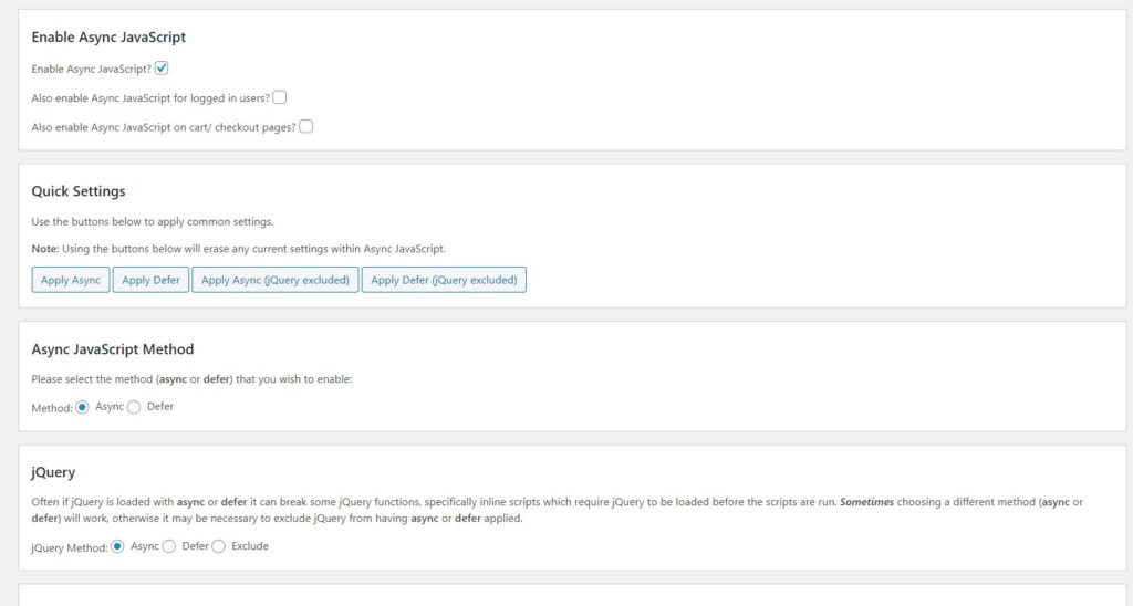 async javascript settings