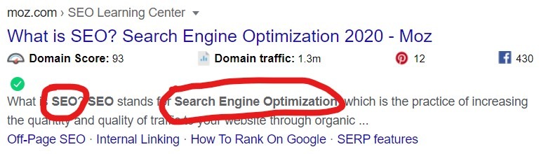 highlighted words in meta description
