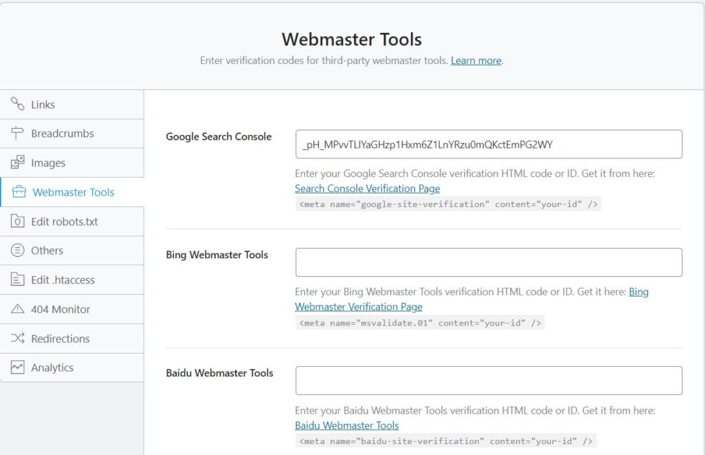 Rank Math Webmaster Tools