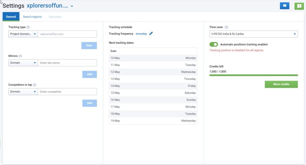 serpstat general settings