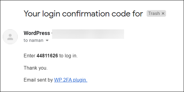 wp 2fa confirmation mail