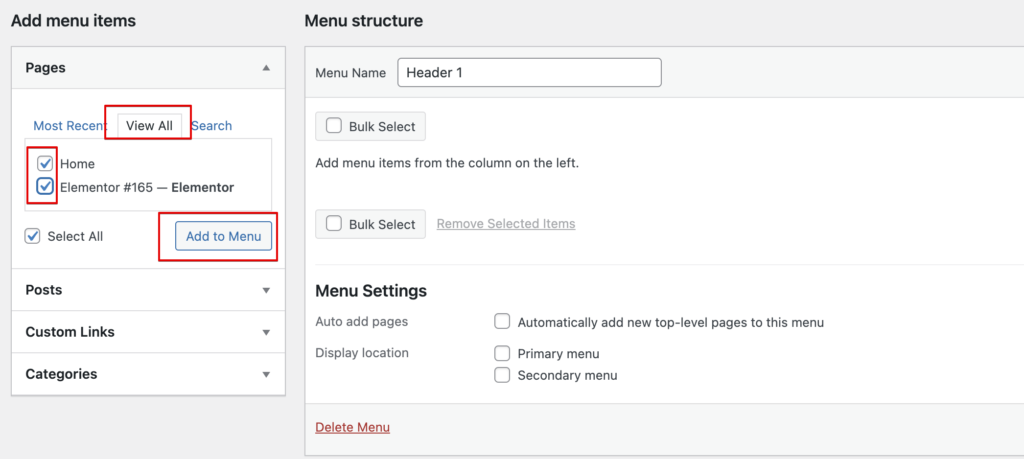 adding pages to wordpress menu